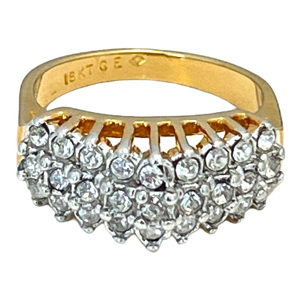 Vintage 1970s Vargas CZ Dome Ring Three Row 18KT Gold Plate Size 7 - 5T